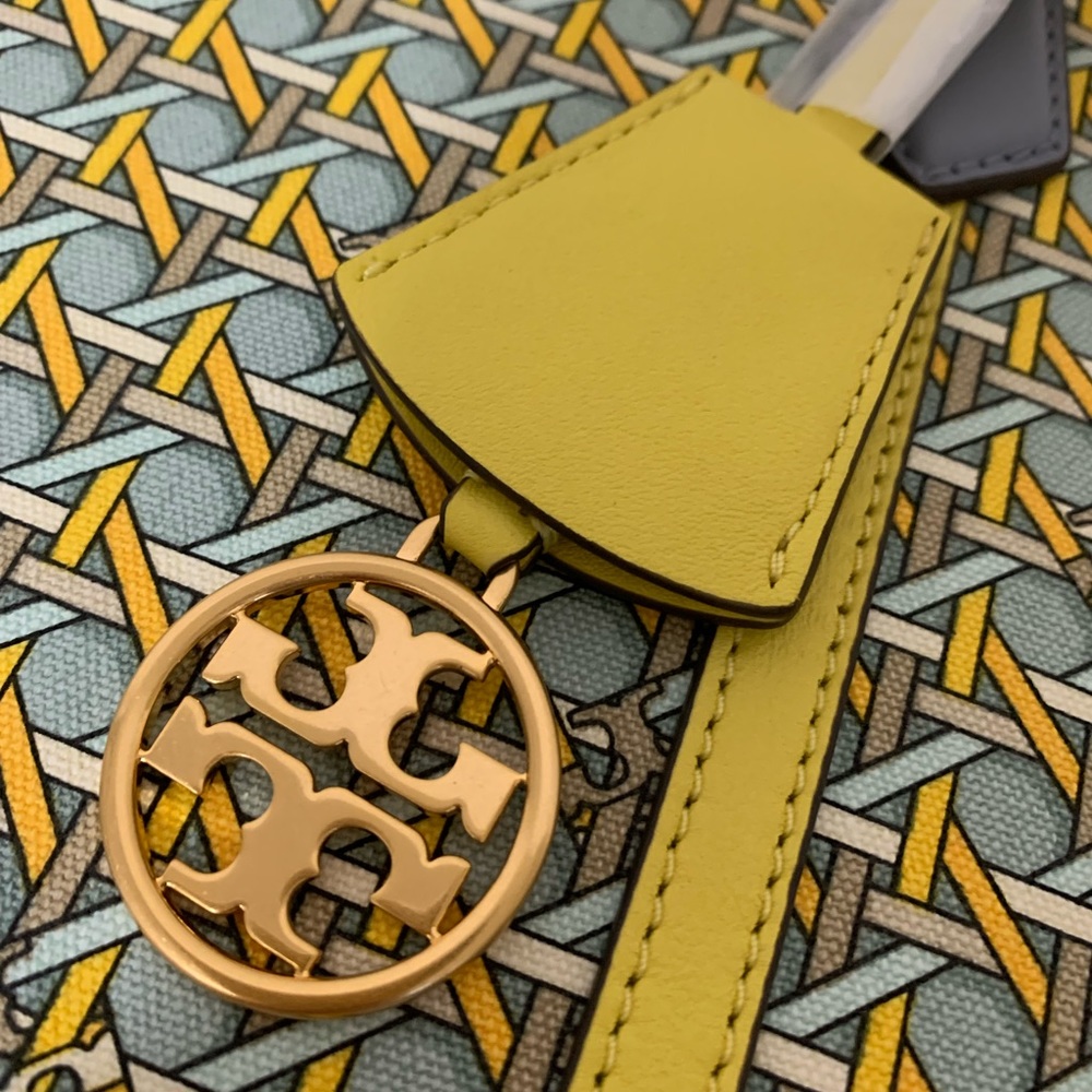 Tory Burch Perry Triple Compartment Northern Blue Basket Weave Large Tote Bag - Picture 12 of 15